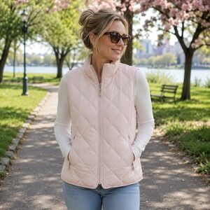 Tommy Hilfiger Down Puffer Jacket Vest Size L Pastel Pink Quilted Pockets